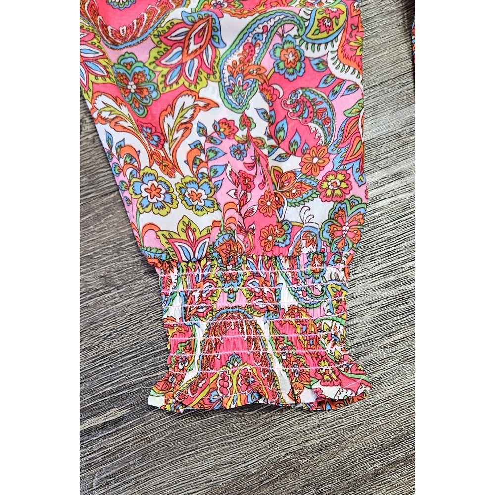 Harlow & Rose Pink Paisley Print Long-sleeve Midi Dress Size Medium Missing Belt - Picture 9 of 16